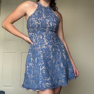 Dress the Population Blue Lace Mini Dress